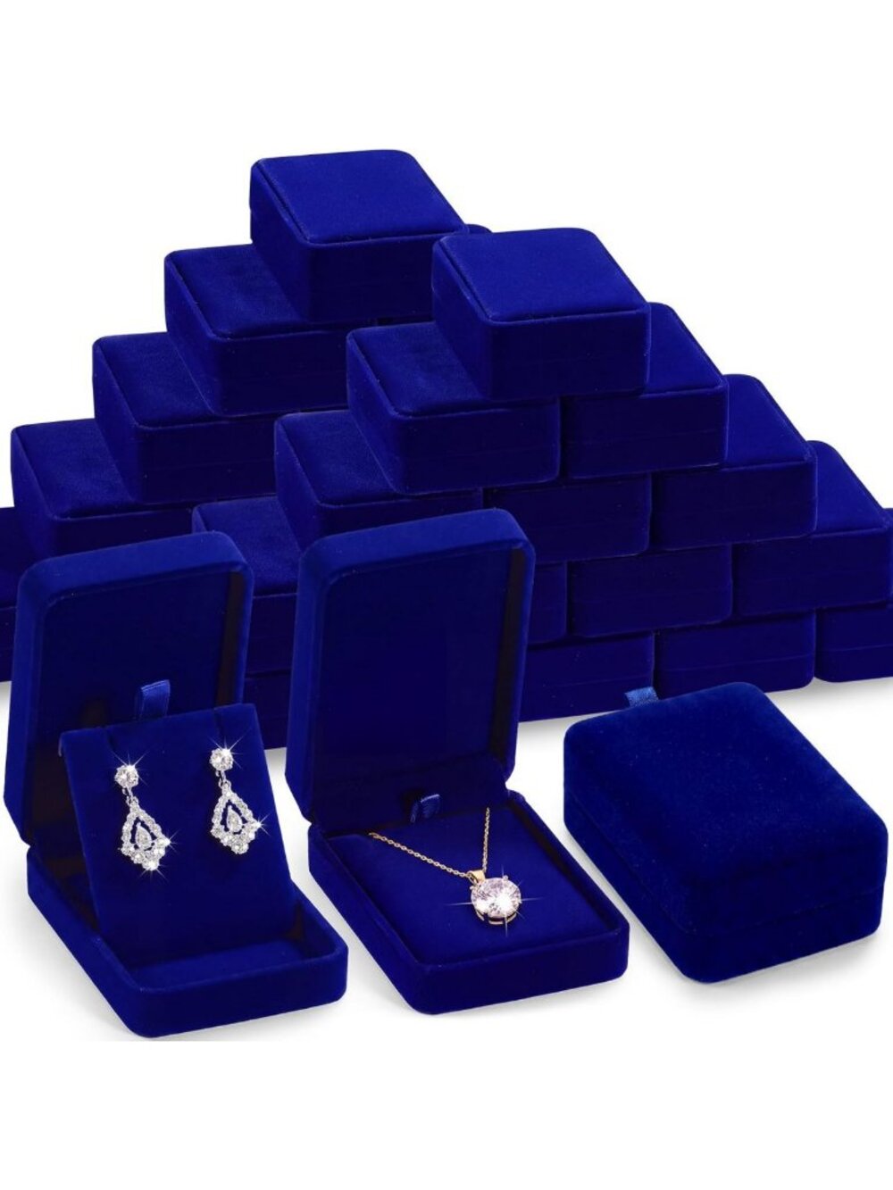 24 Velvet Jewelry Gift Boxes - 24 Pcs Royal Blue Necklace & Earring Set